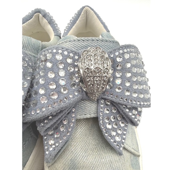 Kurt Geiger London Mini Laney Bow Blue Crystal Embellished Platform Sneakers 28 - Picture 8 of 10